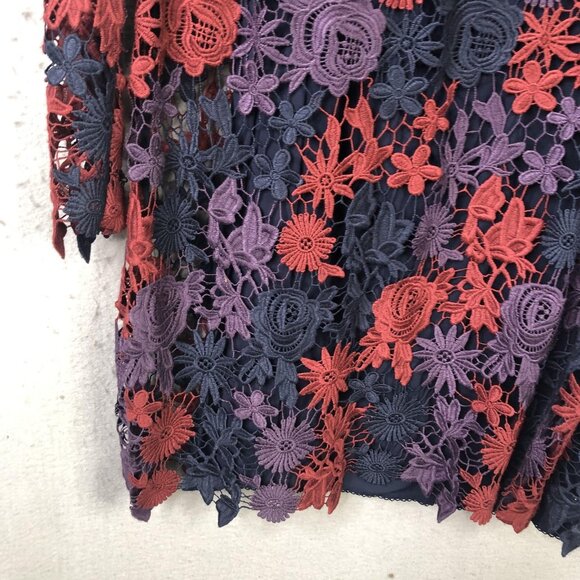 Moulinette Soeurs Dress Womens 6 Navy Floral Lace Long Sleeve Anthropologie - Picture 4 of 16